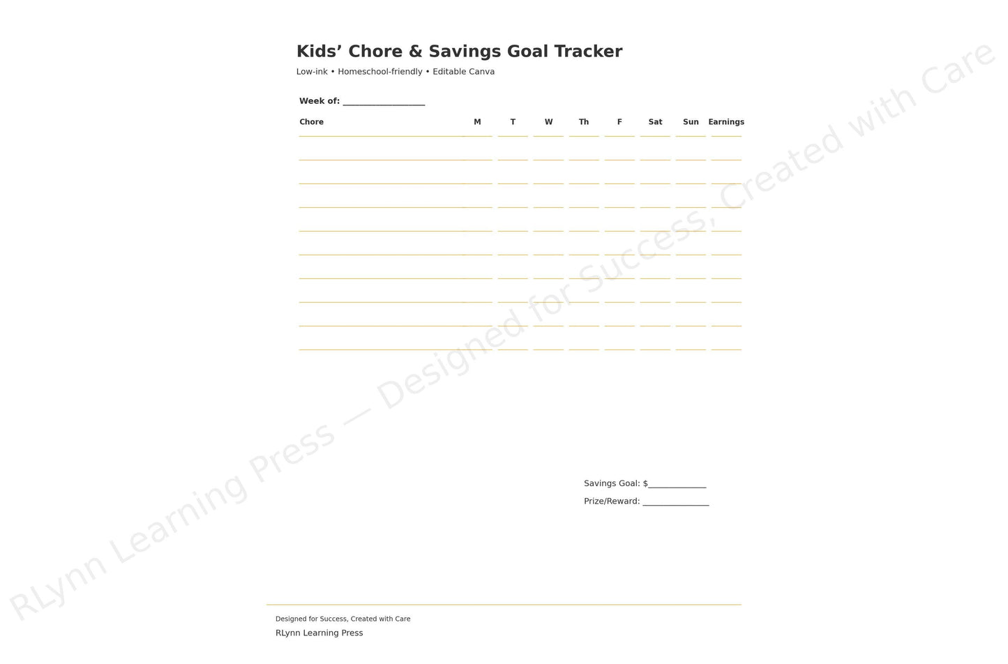 Kids’ Chore Chart + Savings Goal —