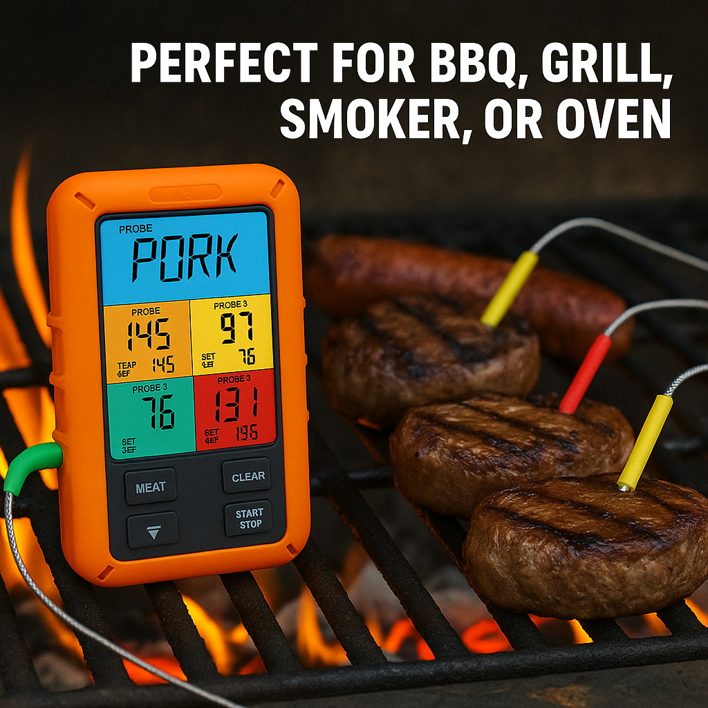 Smart Wireless Meat Thermometer with 4 Probes – Bluetooth BBQ Grill & Oven Cooking Thermometer for Smoker, Kitchen & Baking