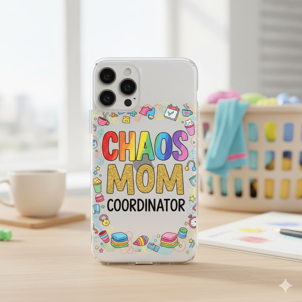 Chaos Mom Coordinator Phone Case | Colorful Doodle Mom Life Gift | Funny Aesthetic iPhone Case