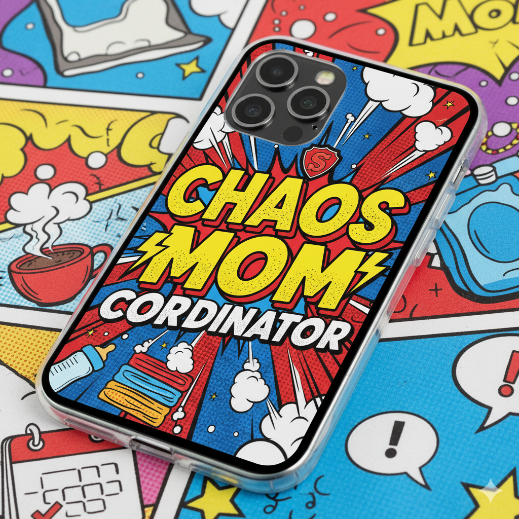 Chaos Mom Coordinator Phone Case | Supermom Comic Pop Art Design | Fun Gift for Moms