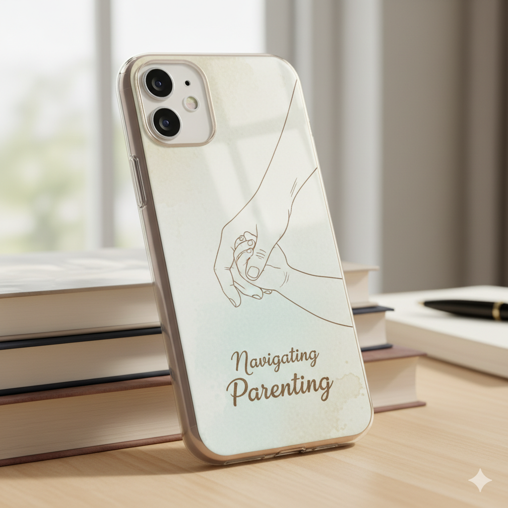 Navigating Parenting Phone Case | Minimalist Line Art Mom & Child iPhone Cover | Parenting Gift