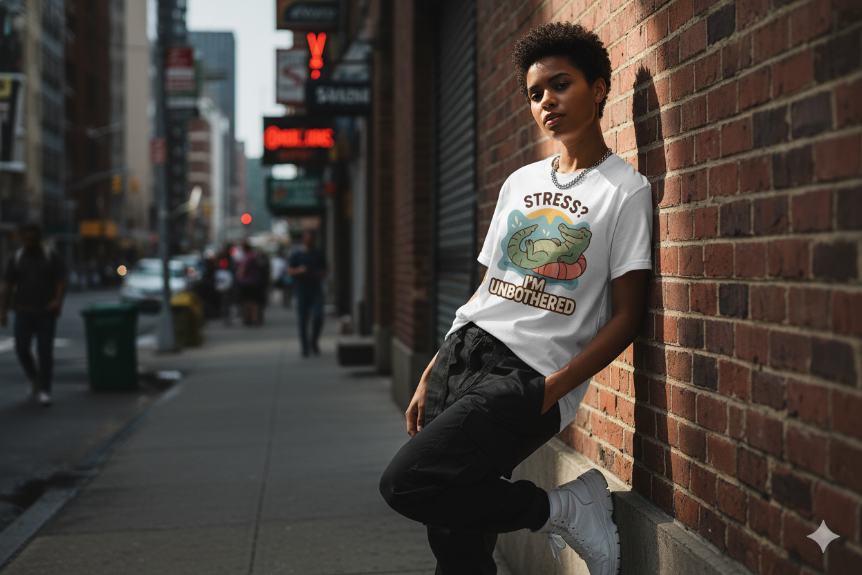 Unbothered Croc Graphic Tee – Funny Anxiety Relief Shirt, Chill Vibes Retro T-Shirt for Men & Women