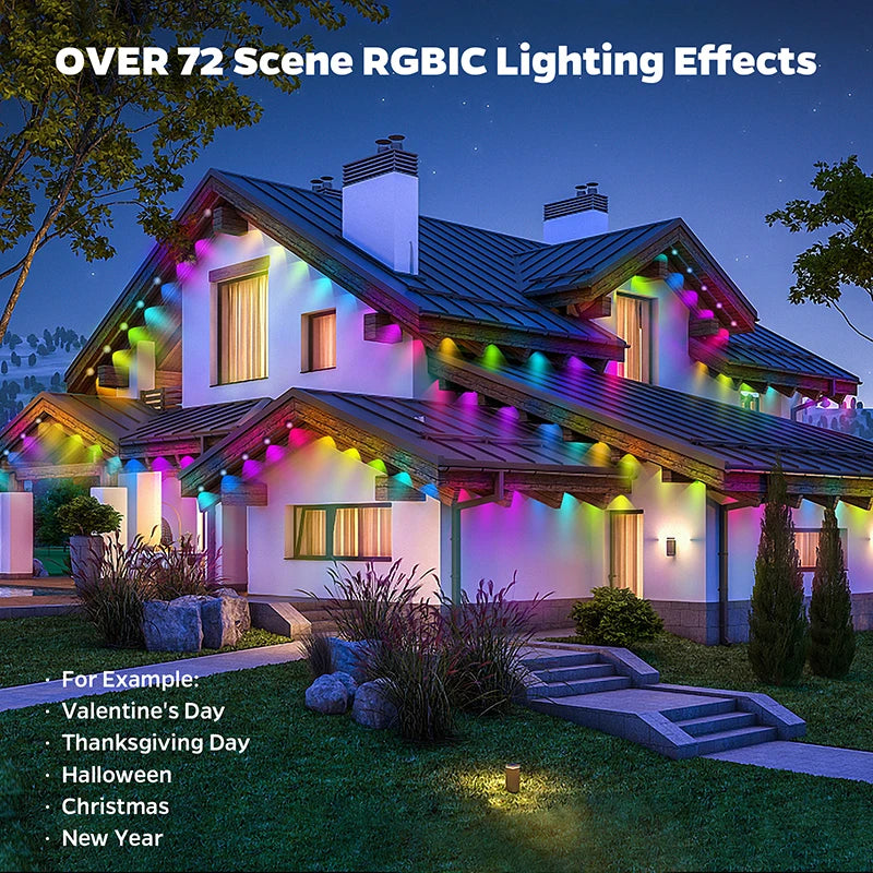 Weather-Proof Wonder: Smart RGBIC Lights for Stunning Outdoor Scenes!