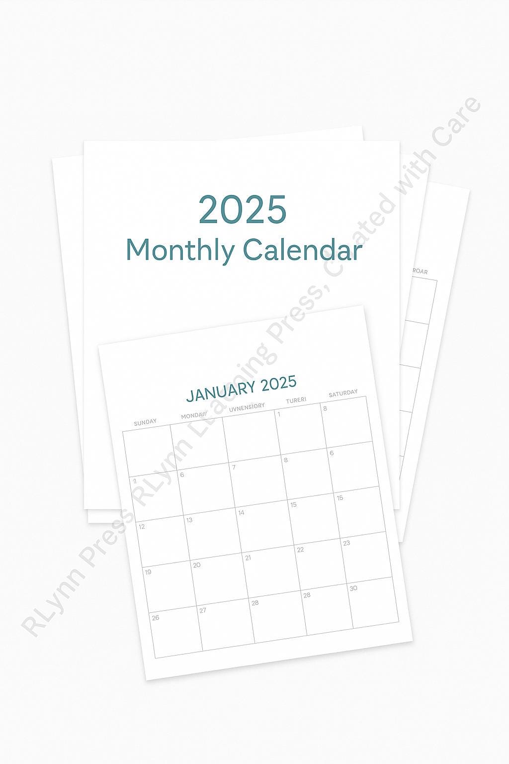 2025 Monthly Calendar | Printable & Fillable PDF | Minimalist Planner Template | RLynn Learning Press