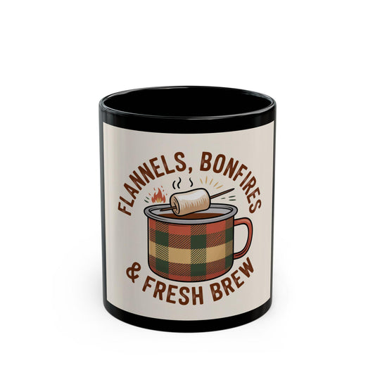 Cozy Fall Black Coffee Mug: Flannels, Bonfires & Fresh Brew