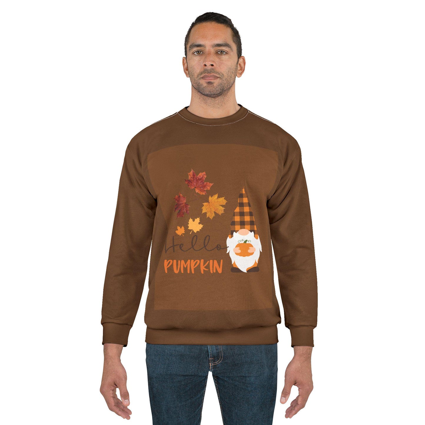 Autumn Gnome Sweatshirt: Pumpkin & Leaf Design - Cozy Fall Fashion