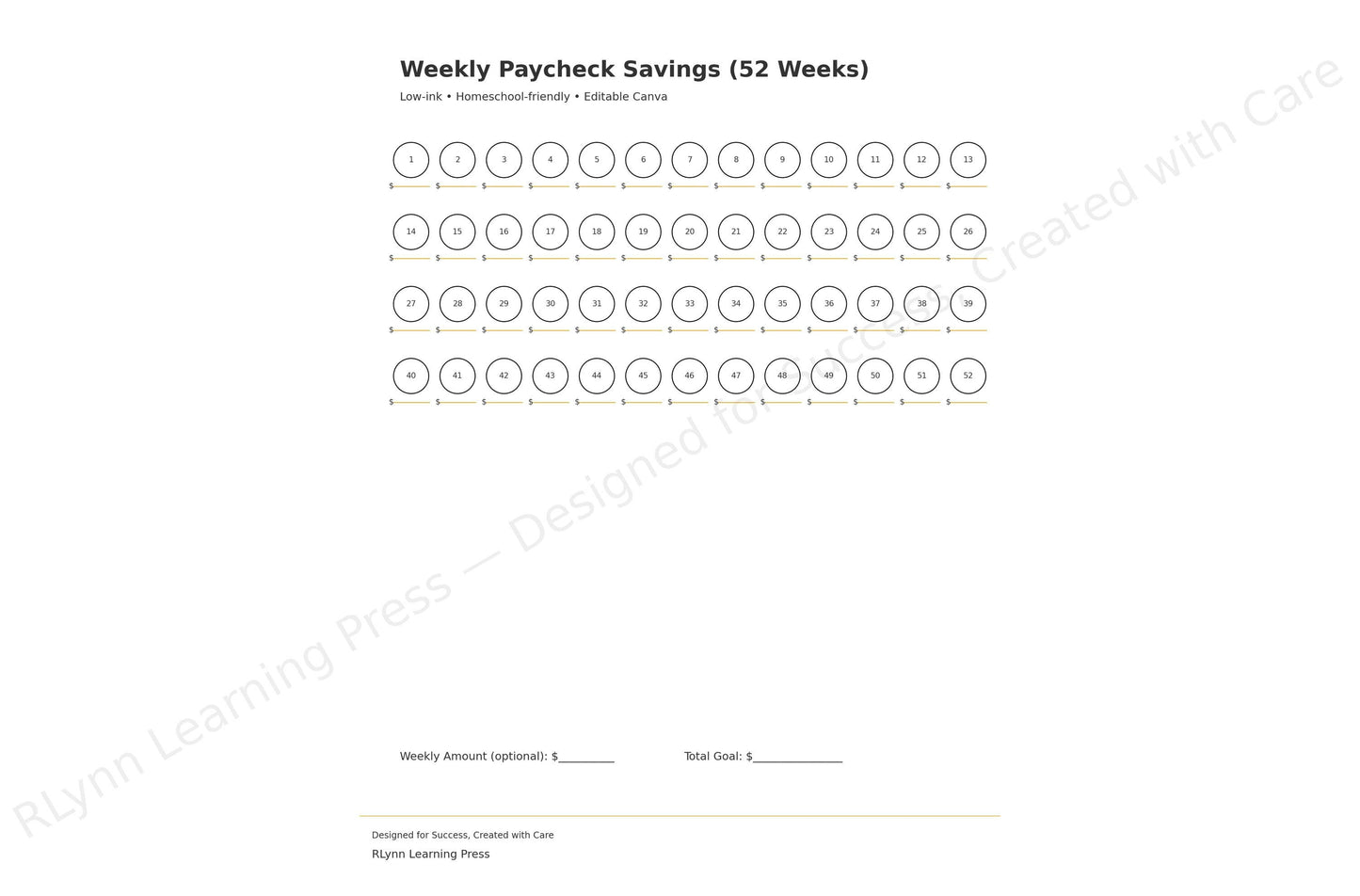 26-Week Weekly Savings Tracker — Paycheck-to-Paycheck —