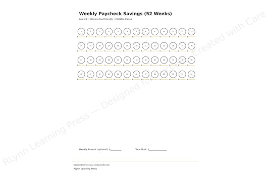 26-Week Weekly Savings Tracker — Paycheck-to-Paycheck —