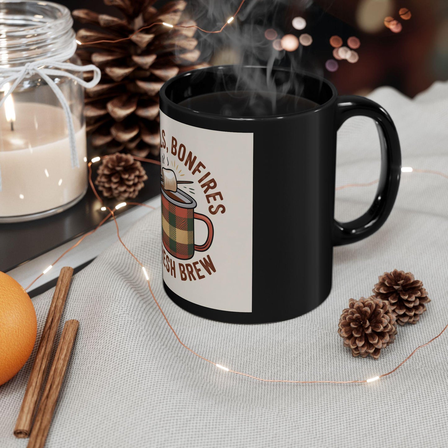 Cozy Fall Black Coffee Mug: Flannels, Bonfires & Fresh Brew