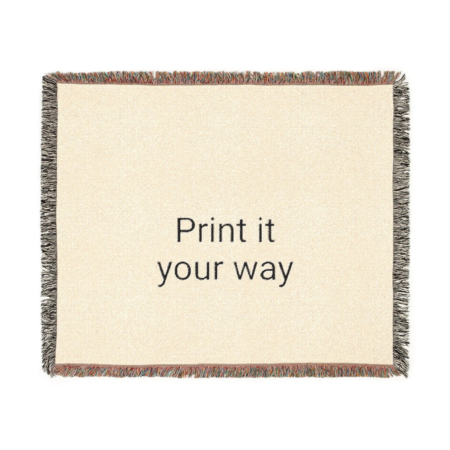 Woven Cotton Throw Blanket: Colorful Fringe, Photo or Art