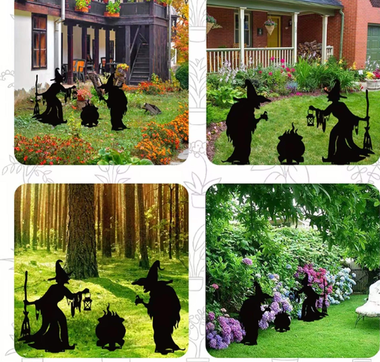 Iron Witch Silhouette Yard Stakes: Spooky Halloween Lawn Decor