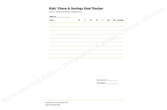 Kids’ Chore Chart + Savings Goal —