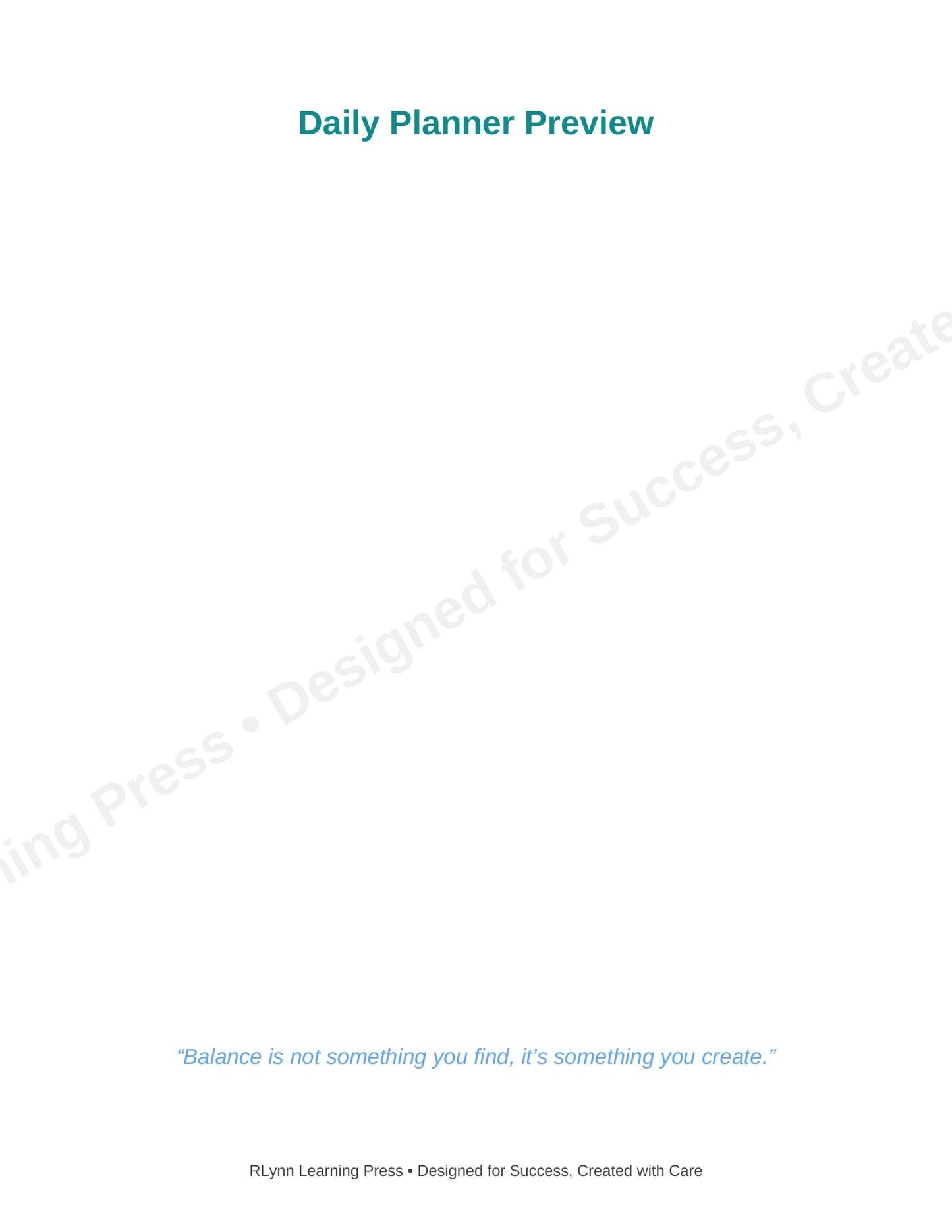 Daily Planner | Printable & Fillable PDF | Priorities • Schedule • Notes • Self-Care | RLynn Learning Press
