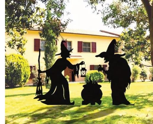 Iron Witch Silhouette Yard Stakes: Spooky Halloween Lawn Decor