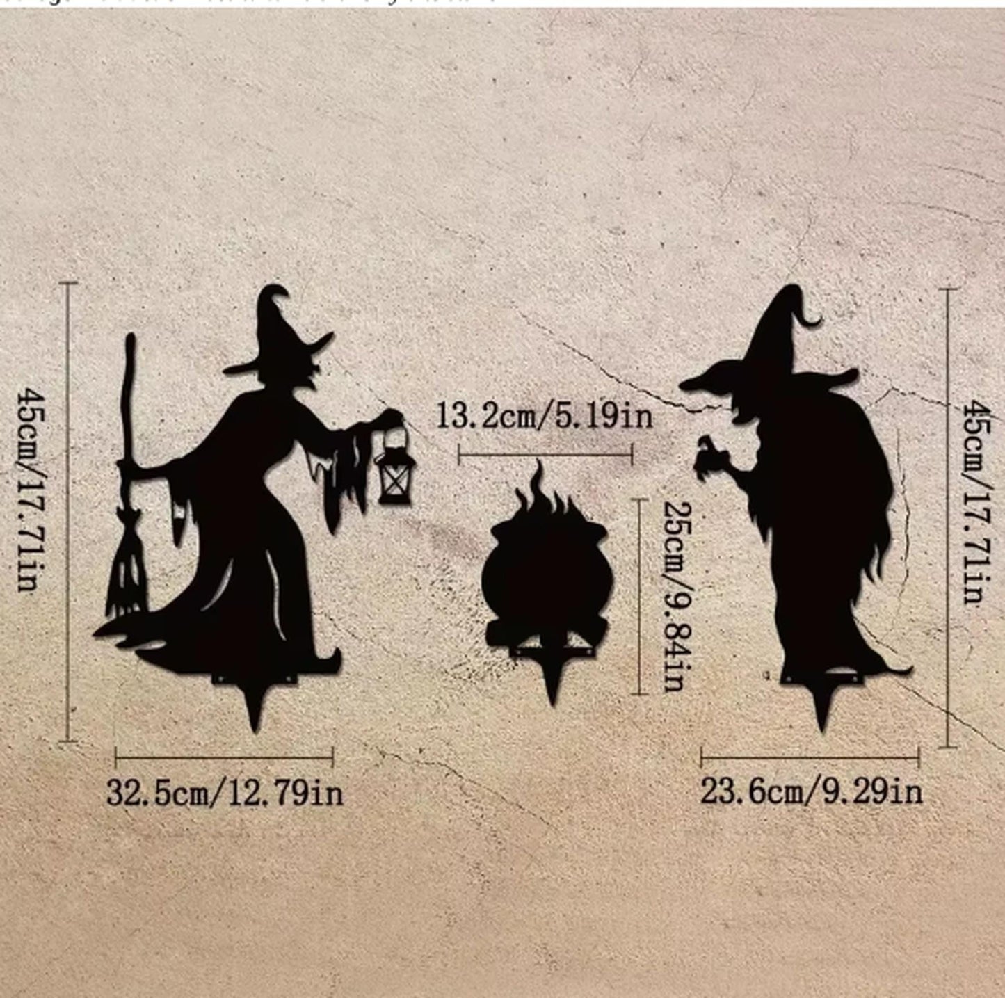 Iron Witch Silhouette Yard Stakes: Spooky Halloween Lawn Decor