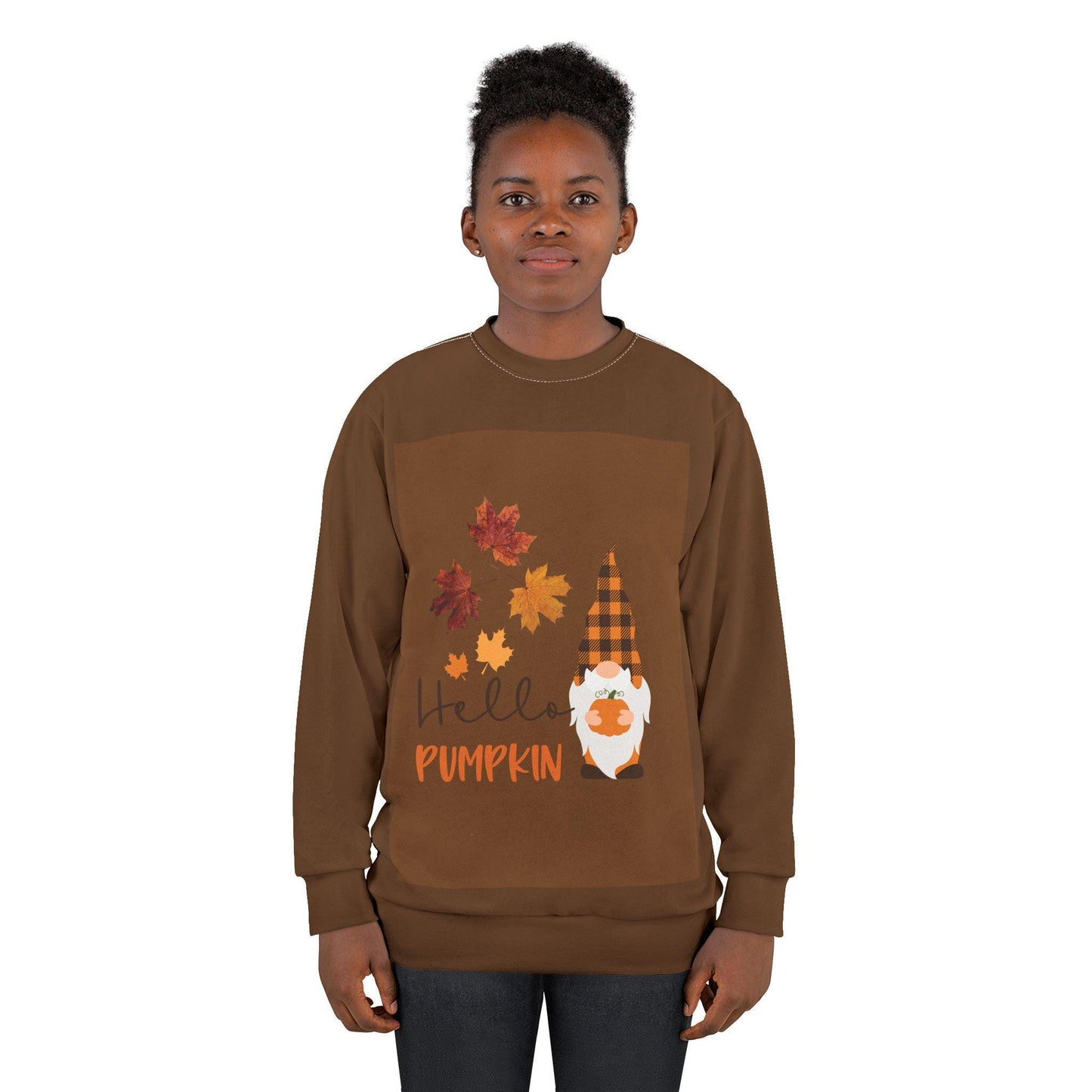 Autumn Gnome Sweatshirt: Pumpkin & Leaf Design - Cozy Fall Fashion