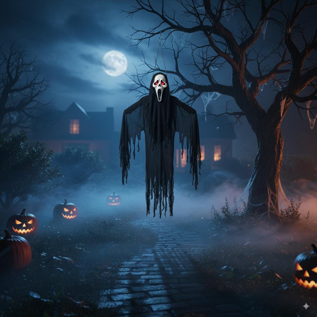 Life-Size Animated Hanging Ghost: Glowing Eyes Halloween Prop