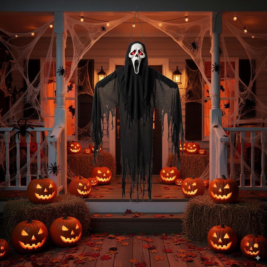 Life-Size Animated Hanging Ghost: Glowing Eyes Halloween Prop