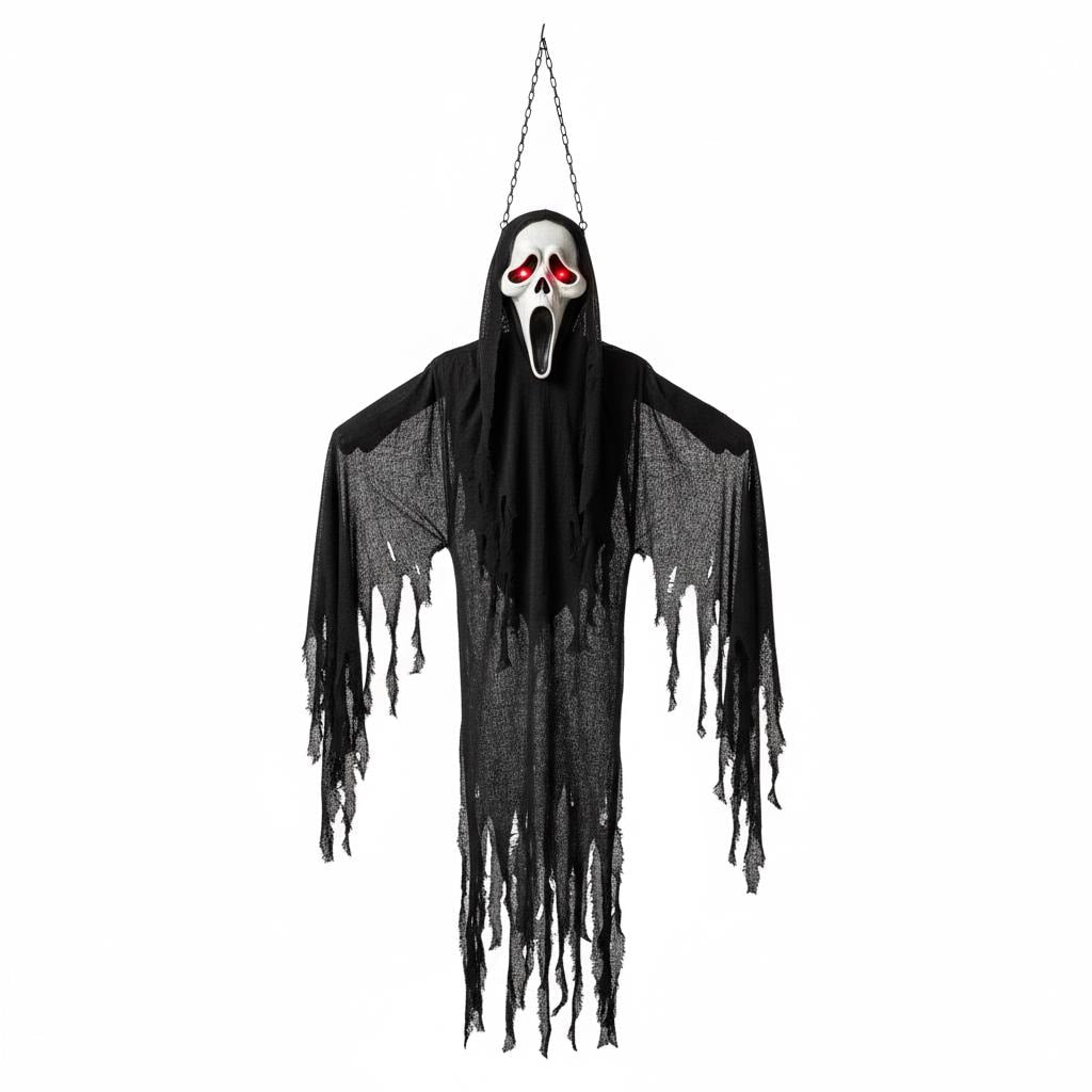Life-Size Animated Hanging Ghost: Glowing Eyes Halloween Prop