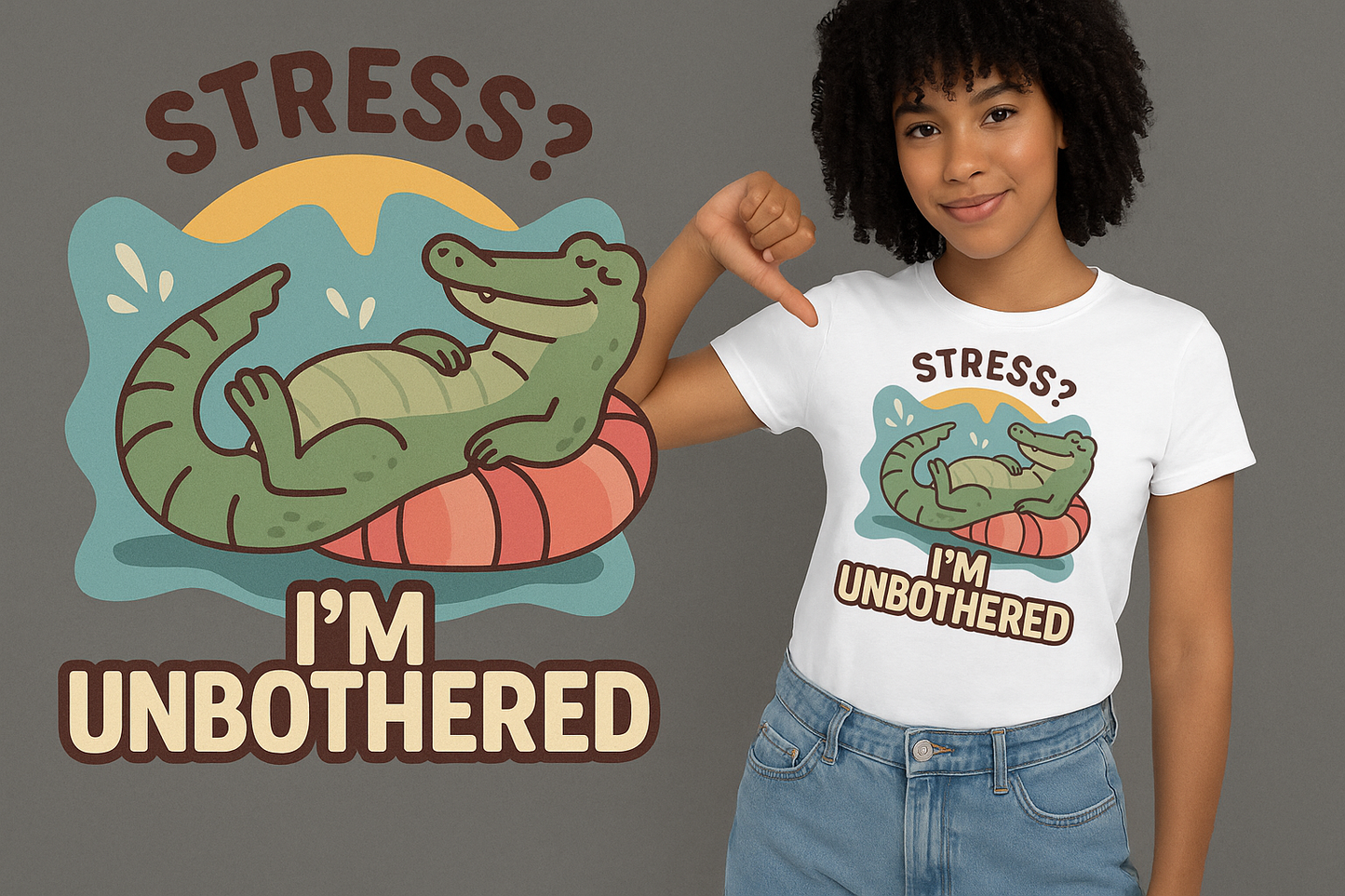 Unbothered Croc Graphic Tee – Funny Anxiety Relief Shirt, Chill Vibes Retro T-Shirt for Men & Women