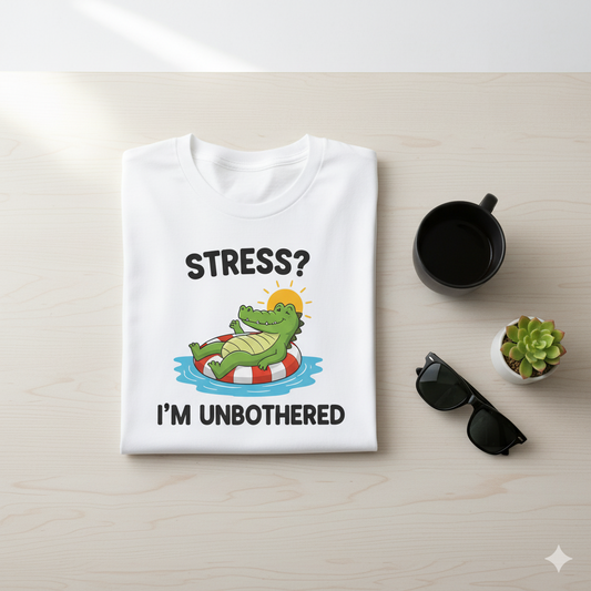 Unbothered Croc Graphic Tee – Funny Anxiety Relief Shirt, Chill Vibes Retro T-Shirt for Men & Women