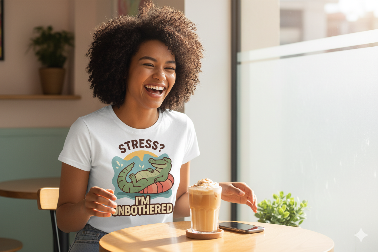 Unbothered Croc Graphic Tee – Funny Anxiety Relief Shirt, Chill Vibes Retro T-Shirt for Men & Women