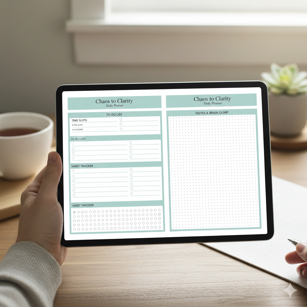 Chaos to Clarity Planner | Digital & Printable | Daily Weekly Monthly Planner | Pastel Teal Neutral