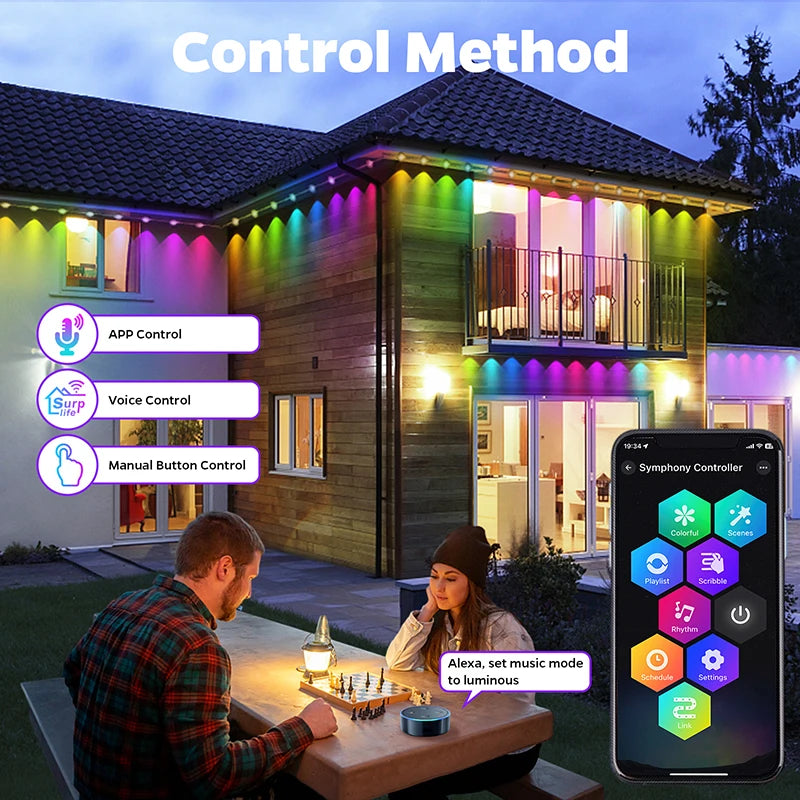 Weather-Proof Wonder: Smart RGBIC Lights for Stunning Outdoor Scenes!