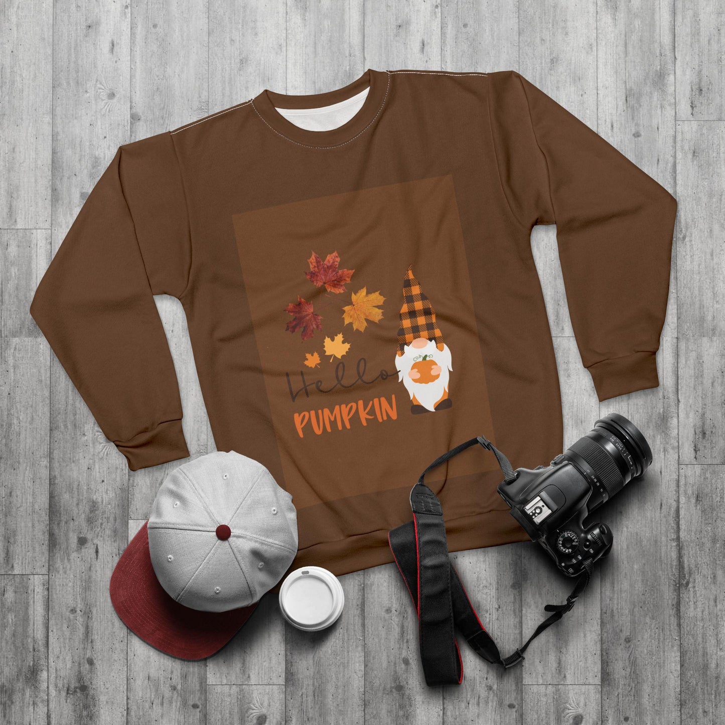 Autumn Gnome Sweatshirt: Pumpkin & Leaf Design - Cozy Fall Fashion
