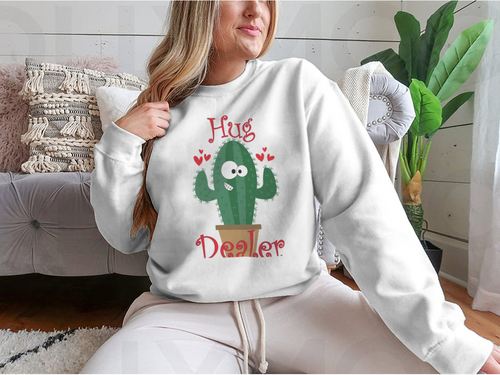 Hug Dealer Funny Smiley Cactus Design for Sweatshirt