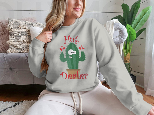 Hug Dealer Funny Smiley Cactus Design for Sweatshirt