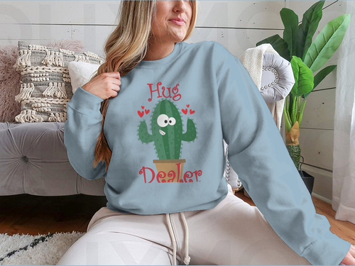 Hug Dealer Funny Smiley Cactus Design for Sweatshirt