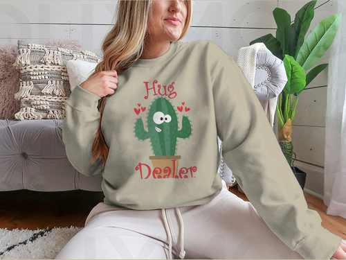 Hug Dealer Funny Smiley Cactus Design for Sweatshirt