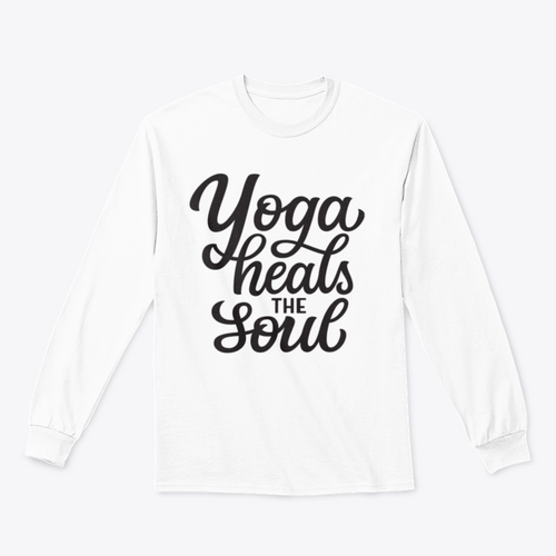Yoga Heals The Soul Hand Drawn Quote Isolated On White Background For